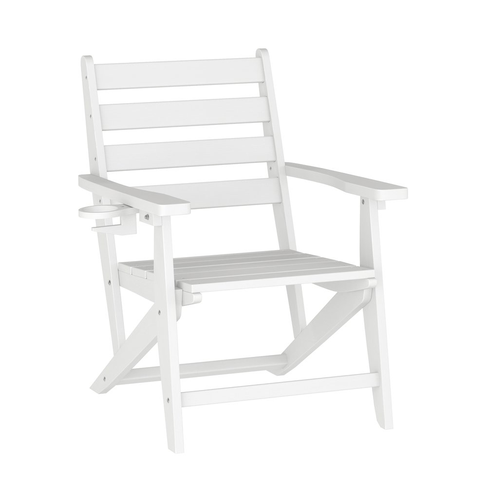 Contemporary Commercial Grade Adirondack Dining Chair with Cupholder, White. Picture 1