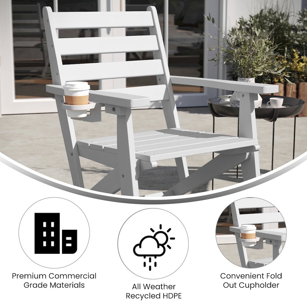 Contemporary Commercial Grade Adirondack Dining Chair with Cupholder, White. Picture 4