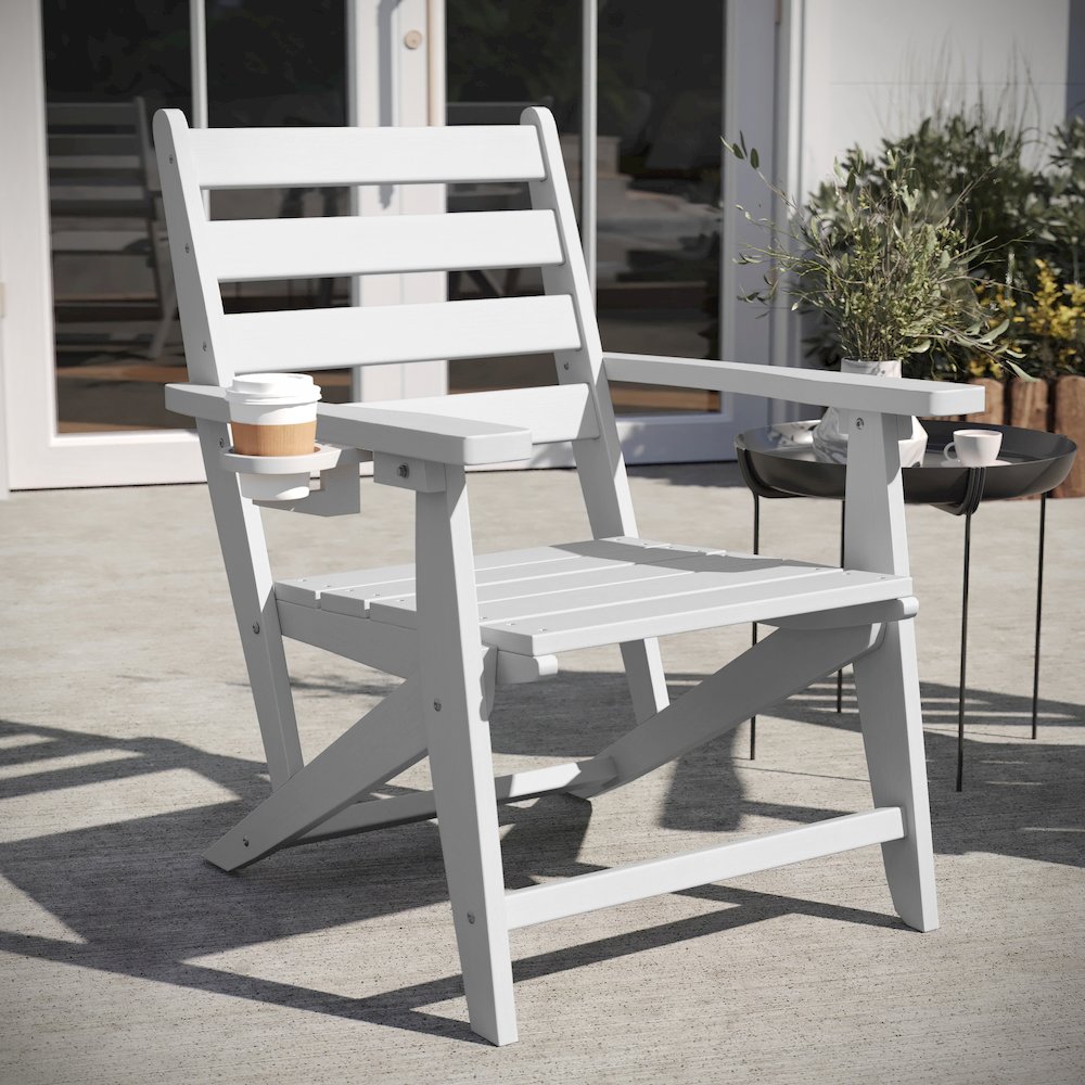 Contemporary Commercial Grade Adirondack Dining Chair with Cupholder, White. Picture 3