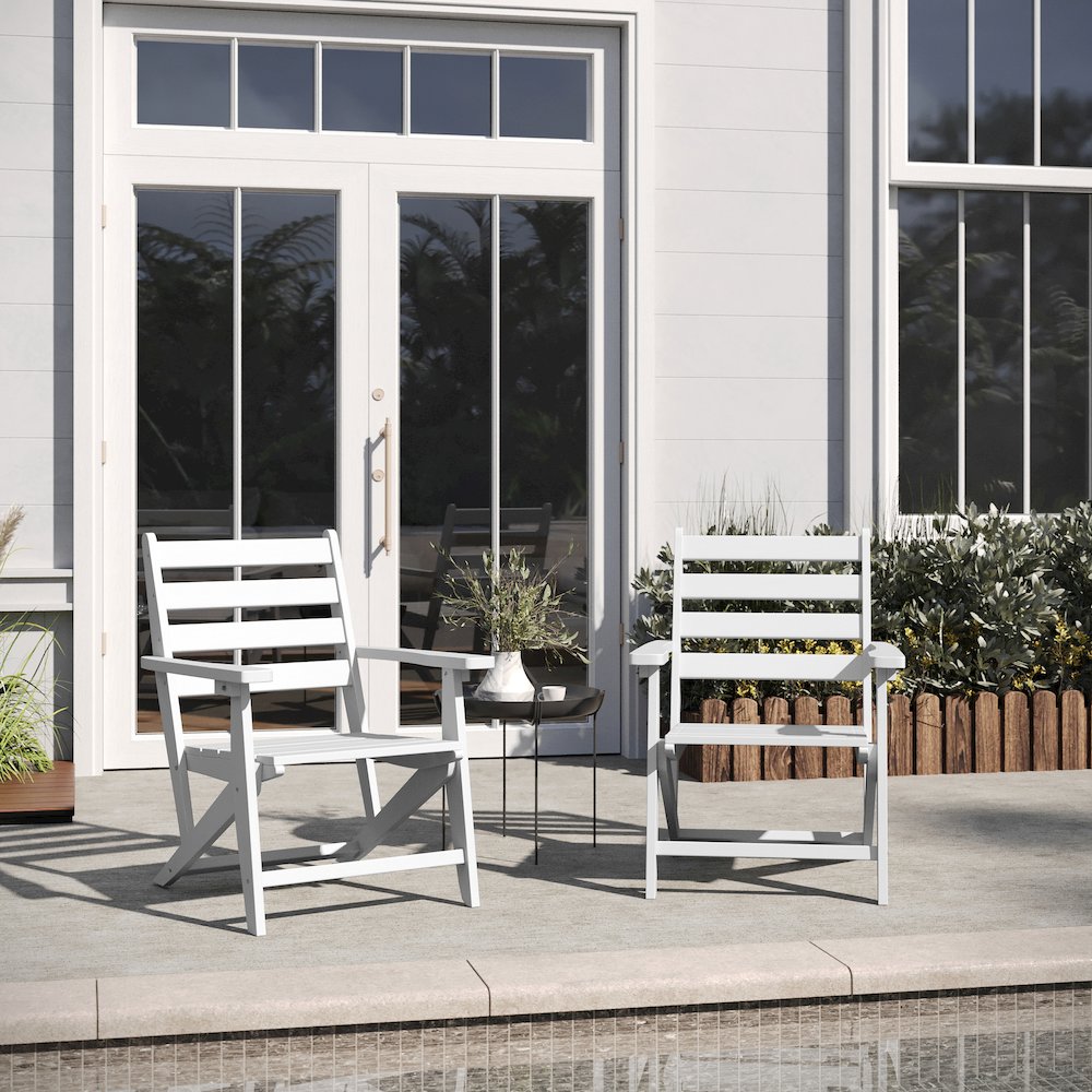 Contemporary Commercial Grade Adirondack Dining Chair with Cupholder, White. Picture 6