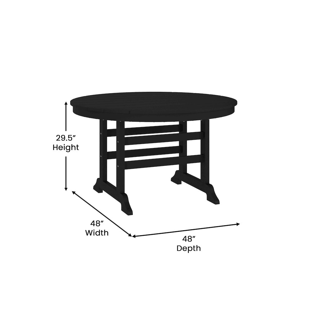 Colonel 48" Round Recycled HDPE Adirondack Dining Table for 4 in Black. Picture 4