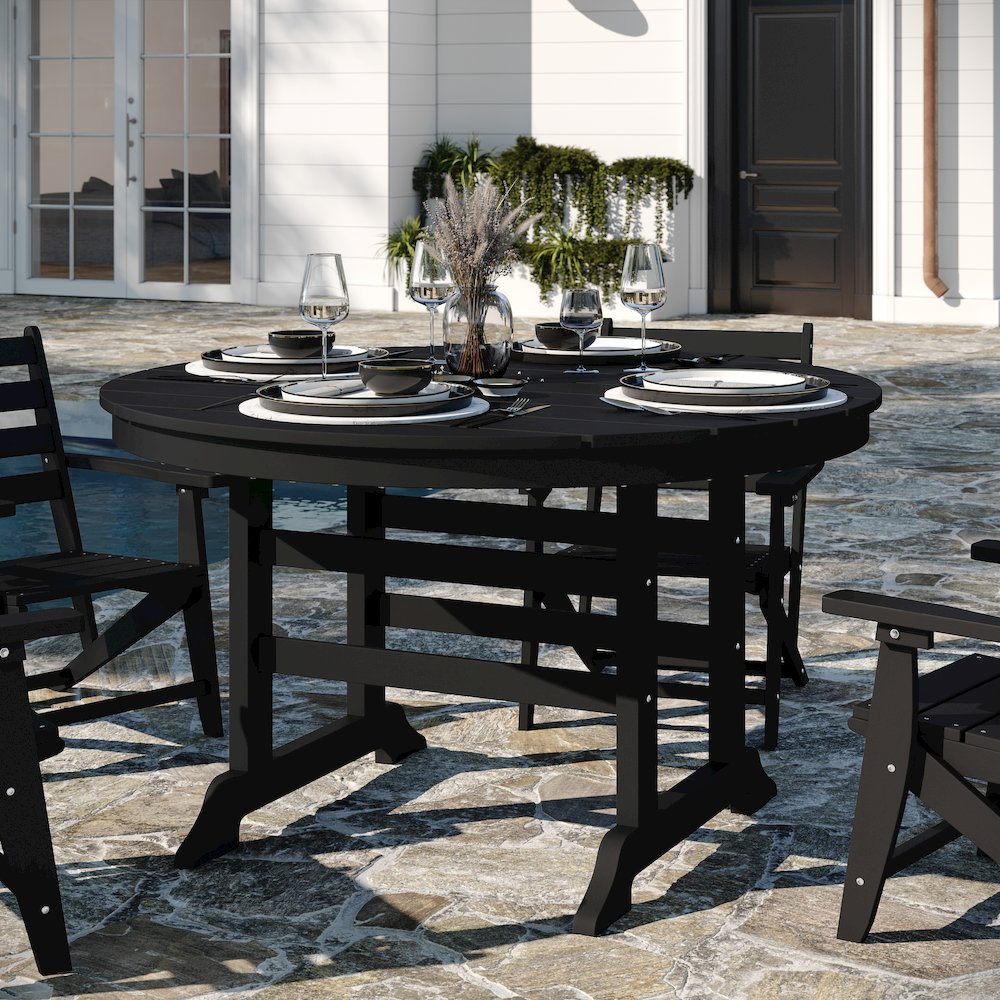Colonel 48" Round Recycled HDPE Adirondack Dining Table for 4 in Black. Picture 3