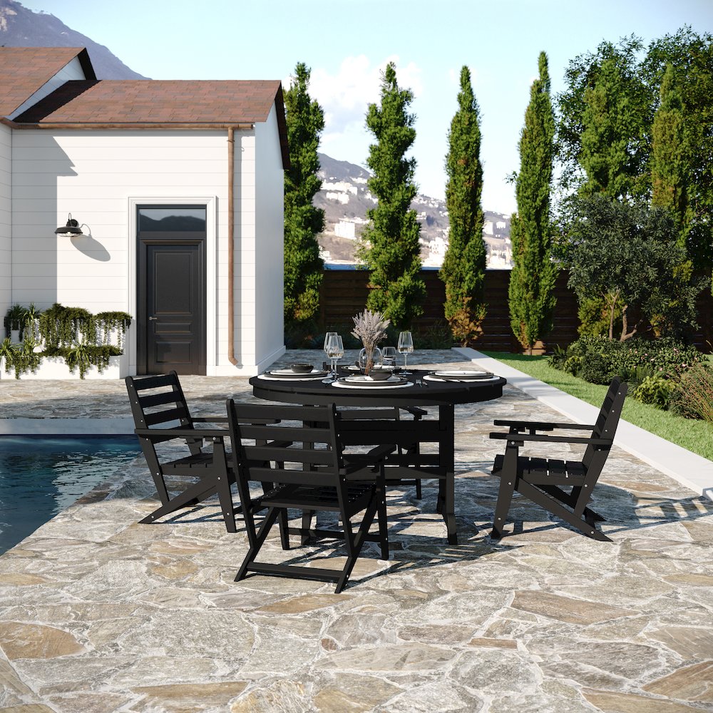 Contemporary 5 Piece Commercial Grade Adirondack Dining Set, Black. Picture 3