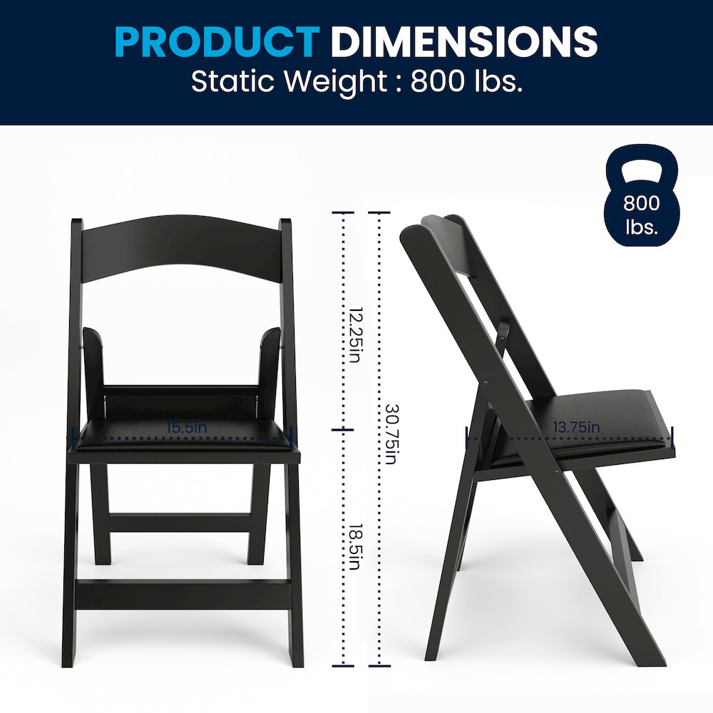 Folding Chair - Black Resin - 2 Pack 800LB Weight Capacity. Picture 8