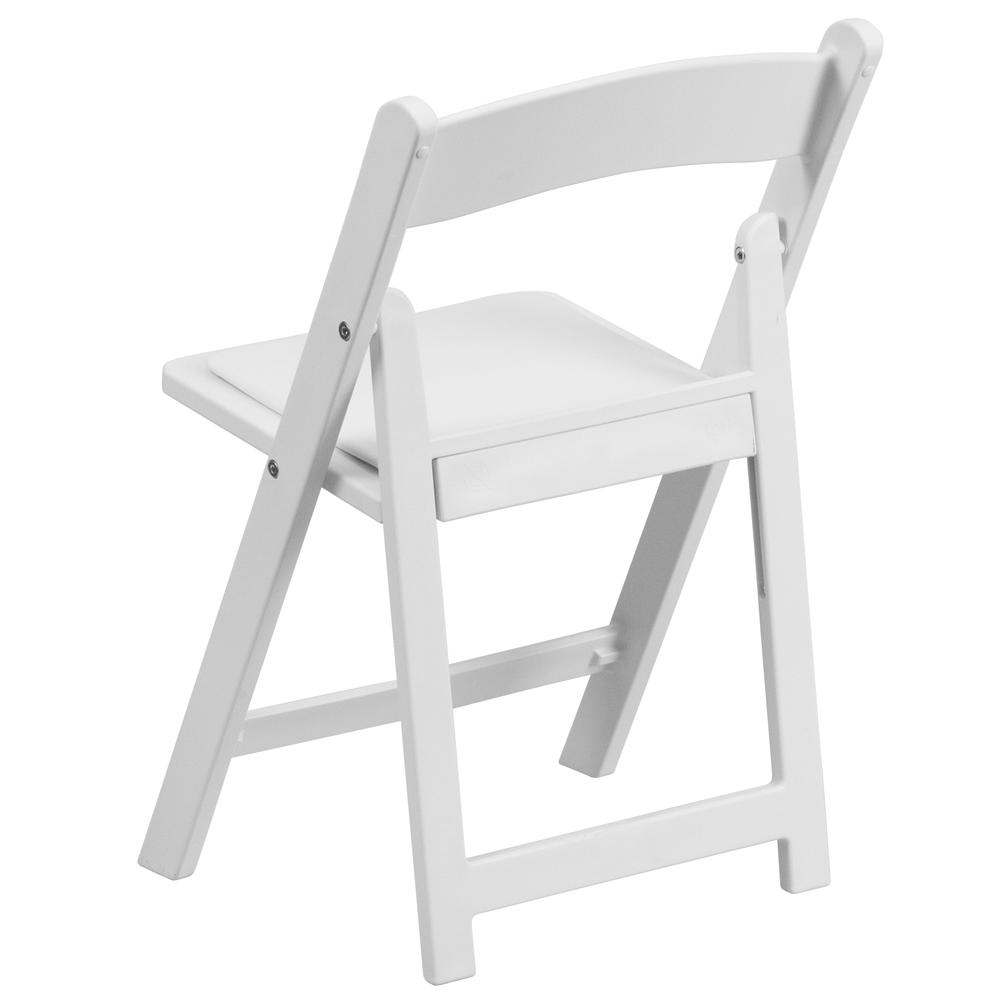 Kids White Resin Folding Chair with White Vinyl Padded Seat. Picture 3