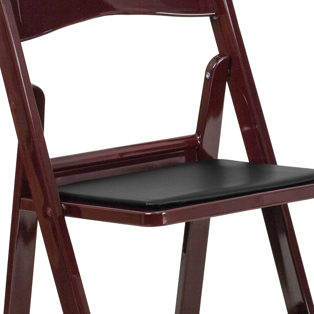 2 Pack HERCULES Series 1000 lb. Capacity Red Mahogany Resin Folding Chair with Black Vinyl Padded Seat. Picture 17