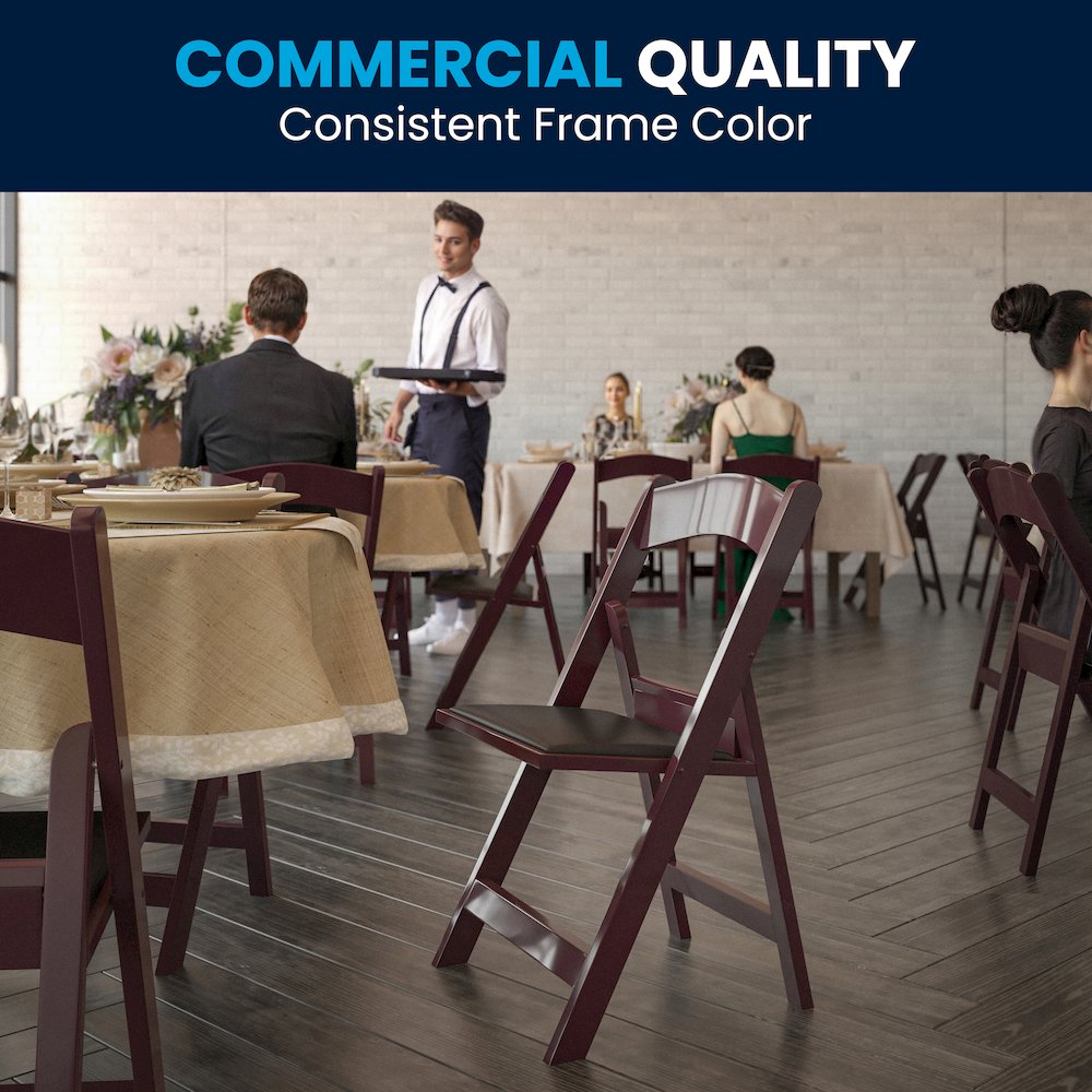 2 Pack HERCULES Series 1000 lb. Capacity Red Mahogany Resin Folding Chair with Black Vinyl Padded Seat. Picture 2