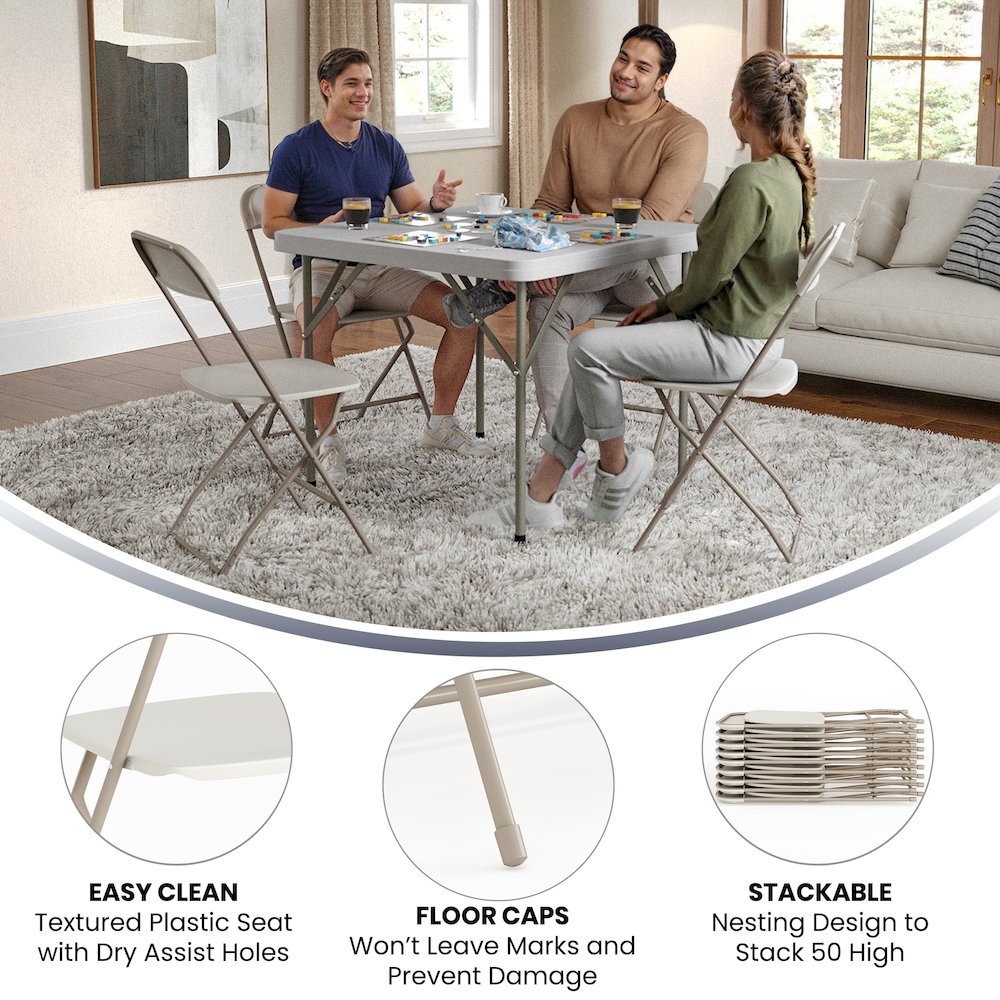 Plastic Folding Chair Beige - 2 Pack 650LB Weight Capacity. Picture 6