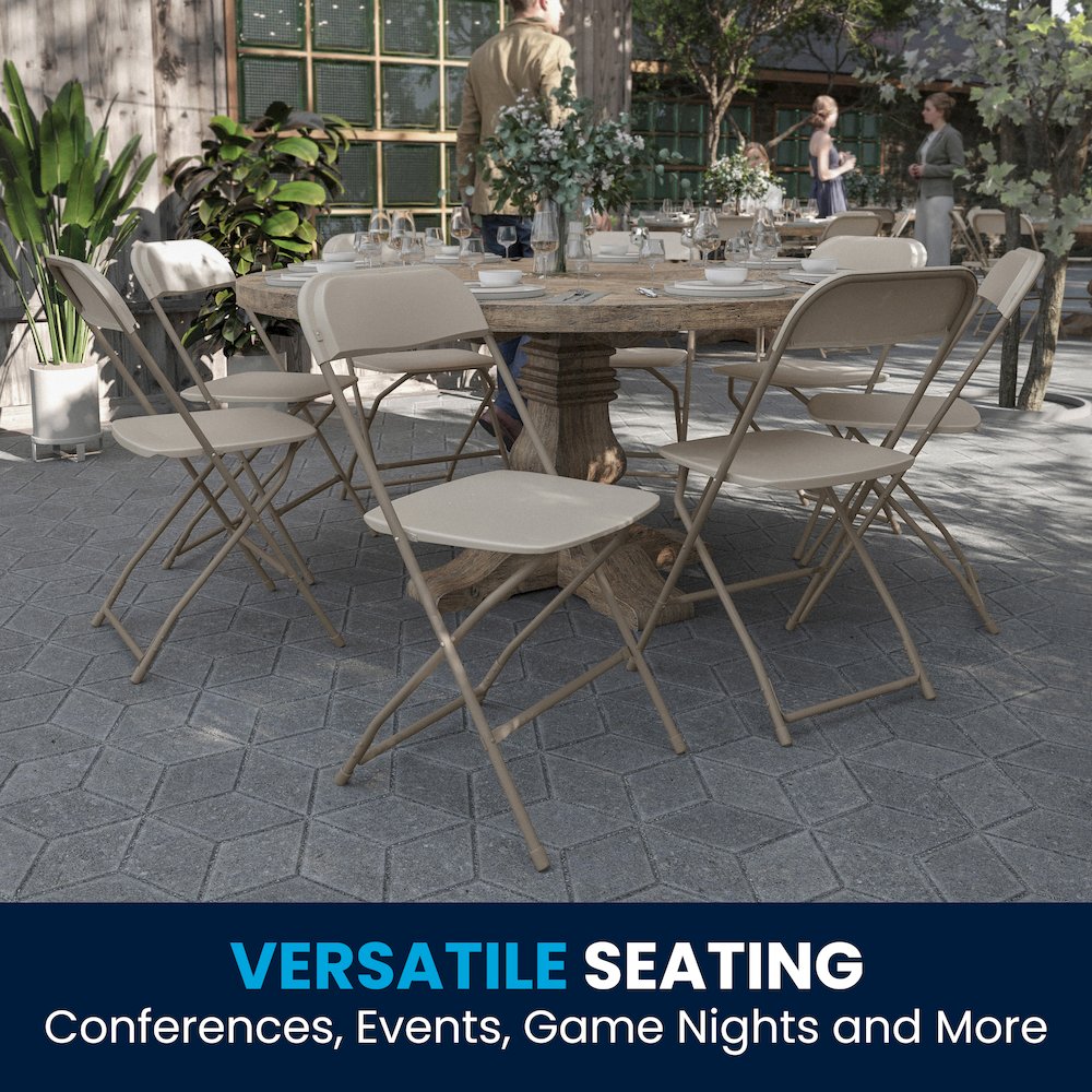 Plastic Folding Chair Beige - 2 Pack 650LB Weight Capacity. Picture 10