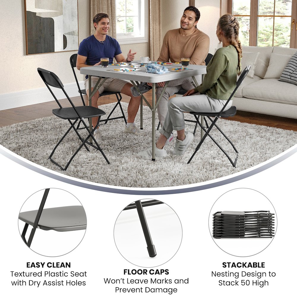 Plastic Folding Chair Black - 2 Pack 650LB Weight Capacity. Picture 6