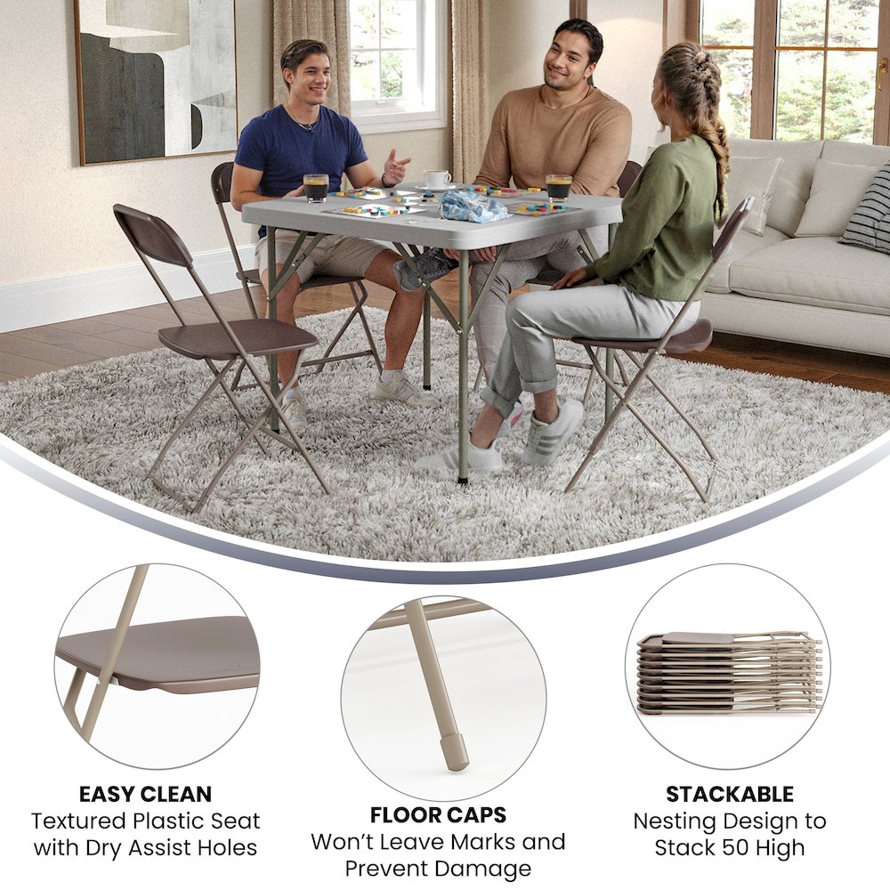 Plastic Folding Chair Brown - 2 Pack 650LB Weight Capacity. Picture 6