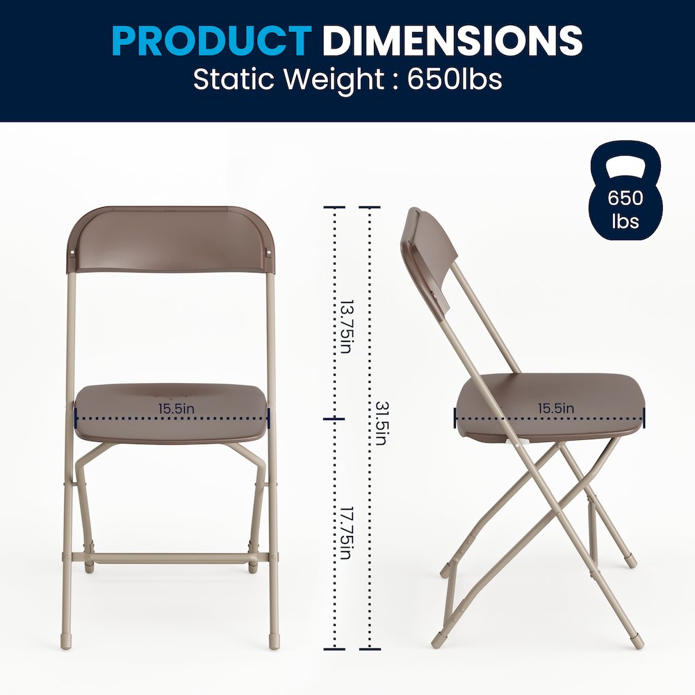 Folding Chair -  - Brown Plastic - 650LB Weight Capacity. Picture 17