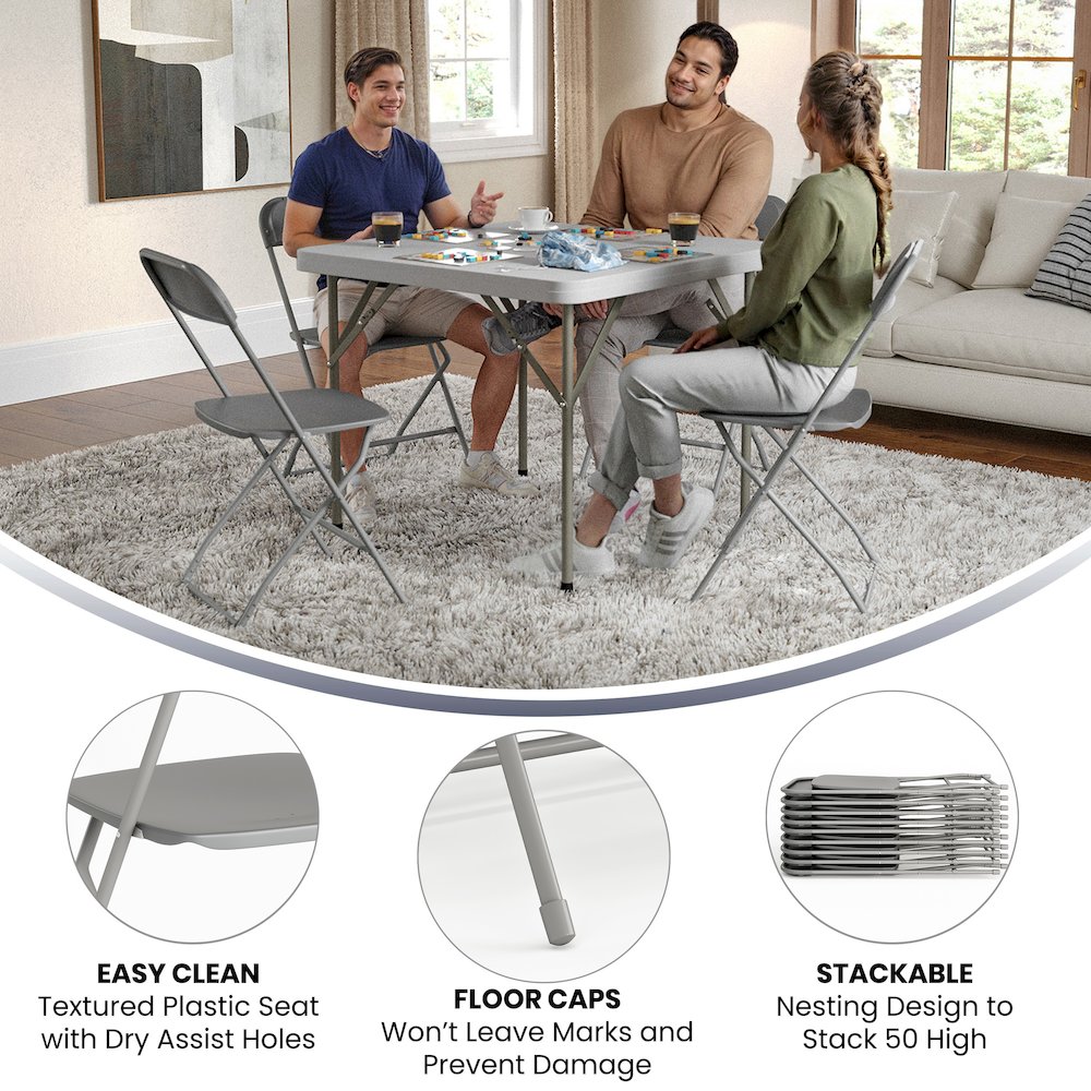 Plastic Folding Chair Grey - 2 Pack 650LB Weight Capacity. Picture 6