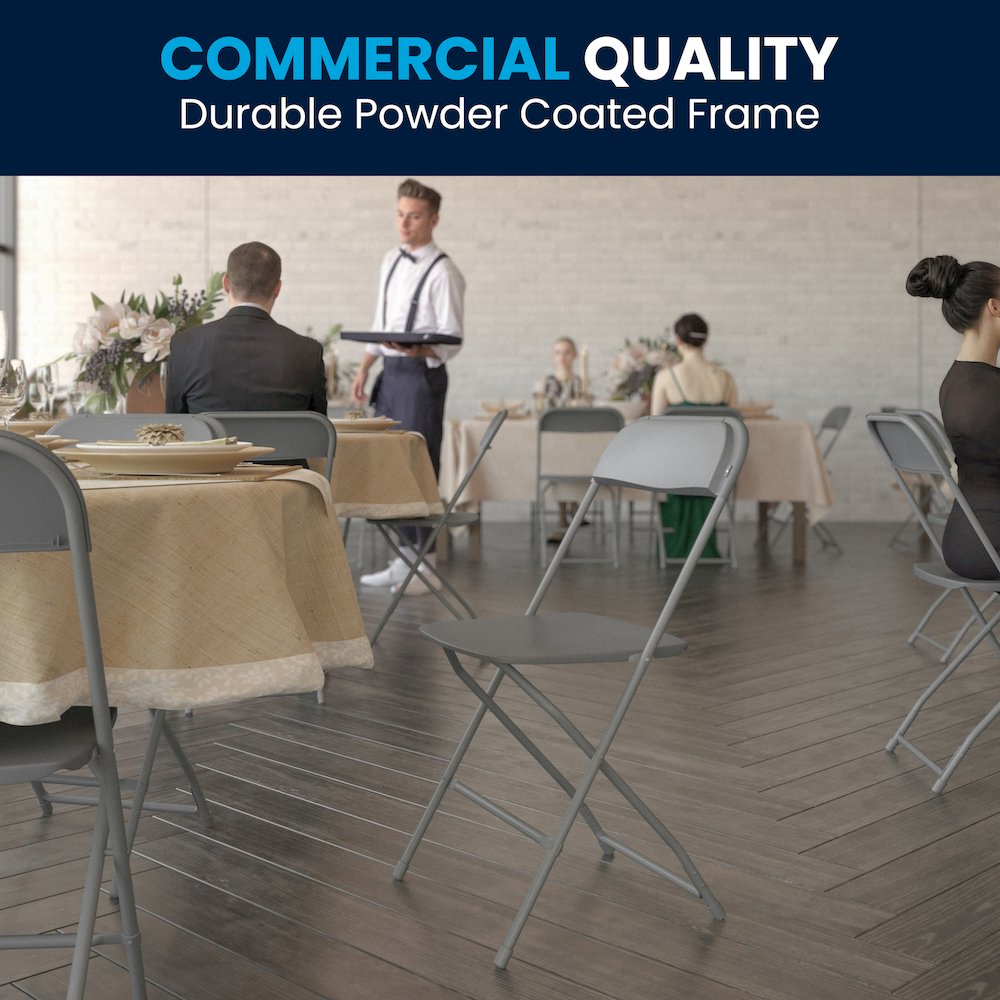 Plastic Folding Chair Grey - 2 Pack 650LB Weight Capacity. Picture 2