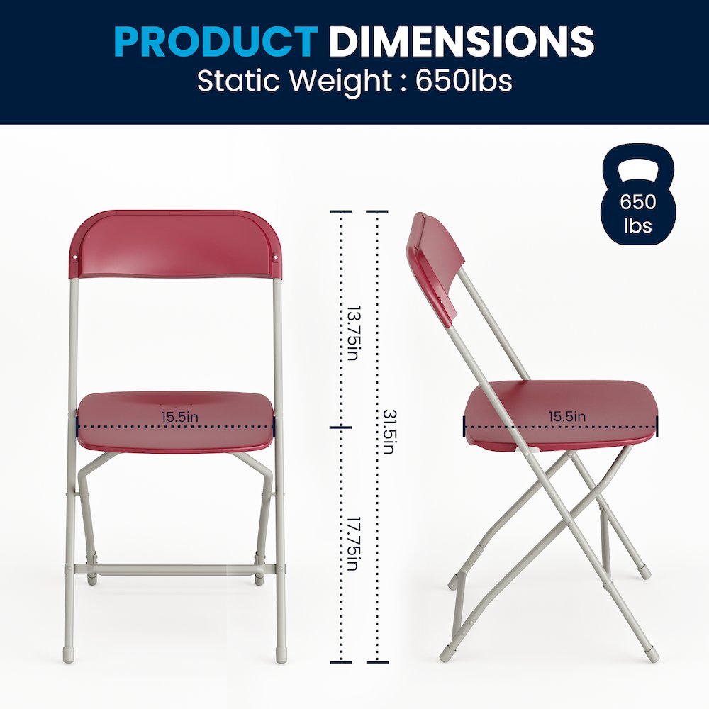Folding Chair -  - Red Plastic - 650LB Weight Capacity. Picture 16