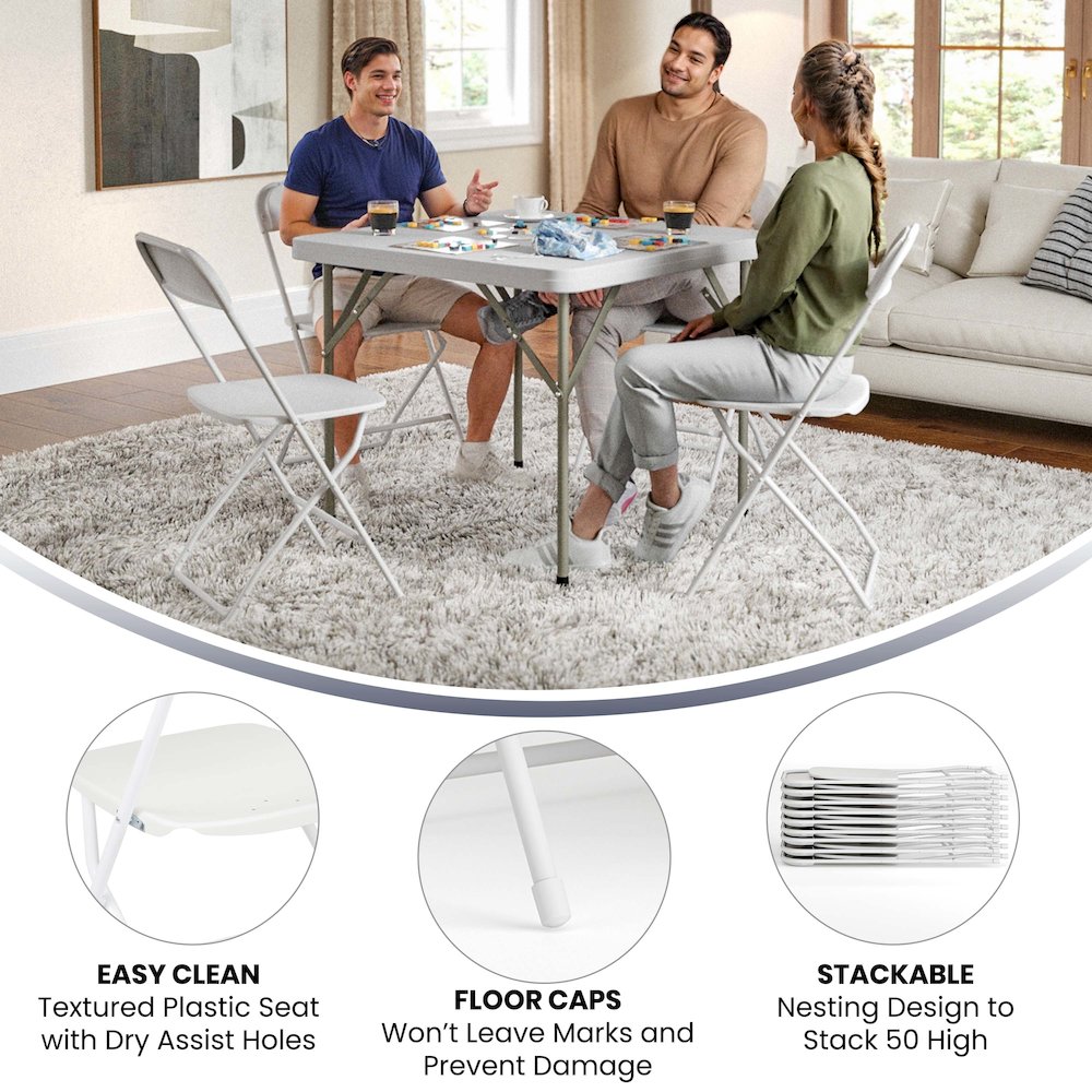 Plastic Folding Chair White - 2 Pack 650LB Weight Capacity. Picture 6