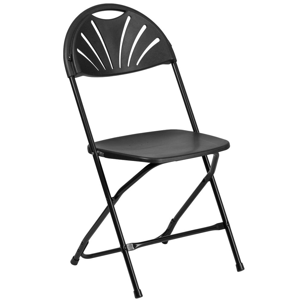 650 lb. Capacity Black Plastic Fan Back Folding Chair. Picture 10