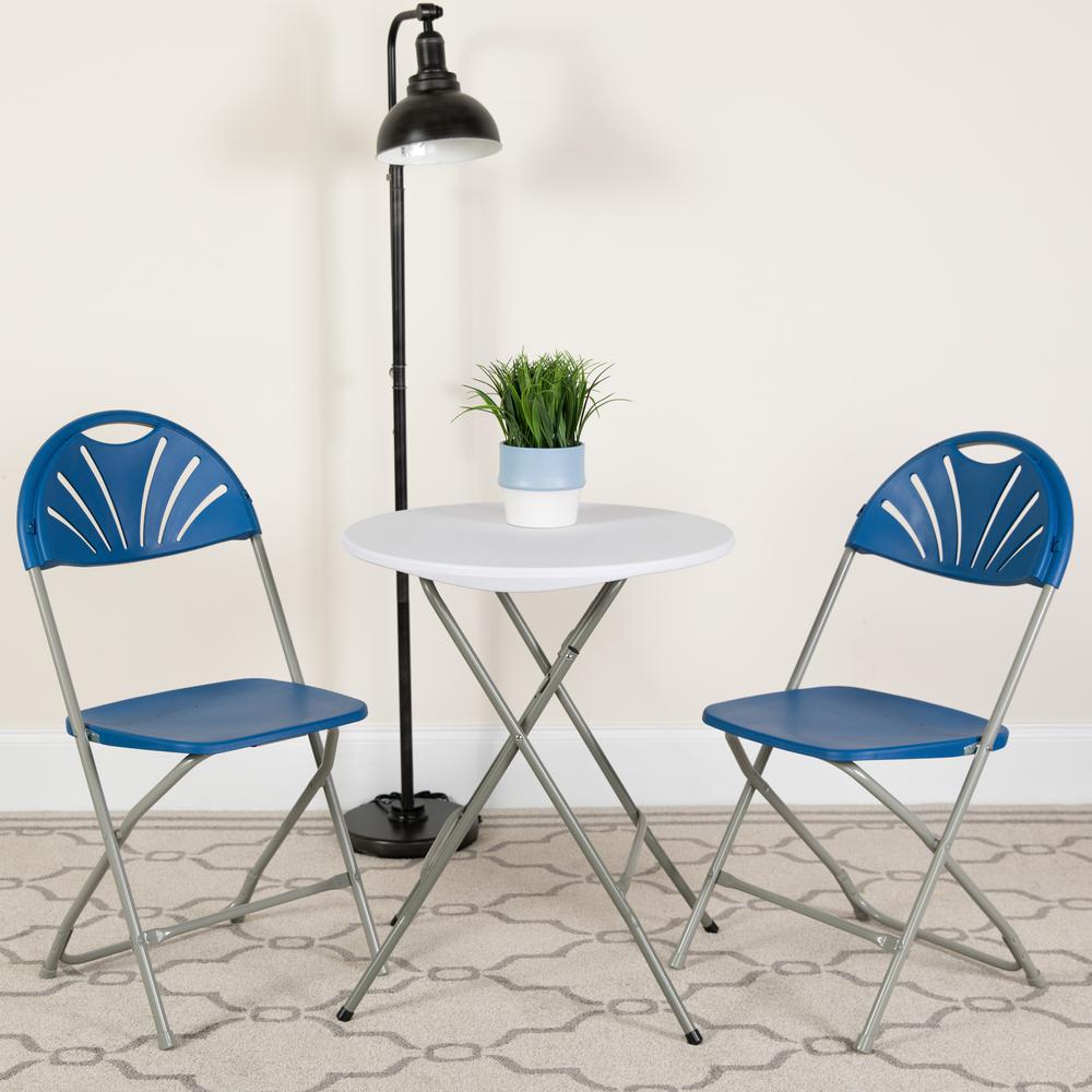 650 lb. Capacity Blue Plastic Fan Back Folding Chair. Picture 18