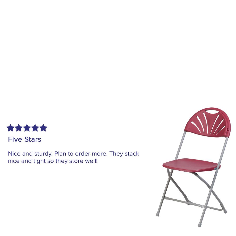 650 lb. Capacity Burgundy Plastic Fan Back Folding Chair. Picture 19
