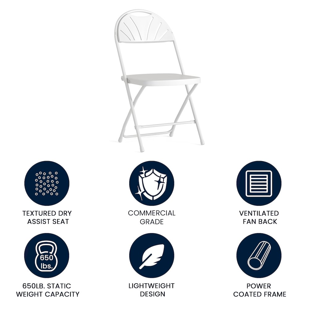 650 lb. Capacity White Plastic Fan Back Folding Chair. Picture 7