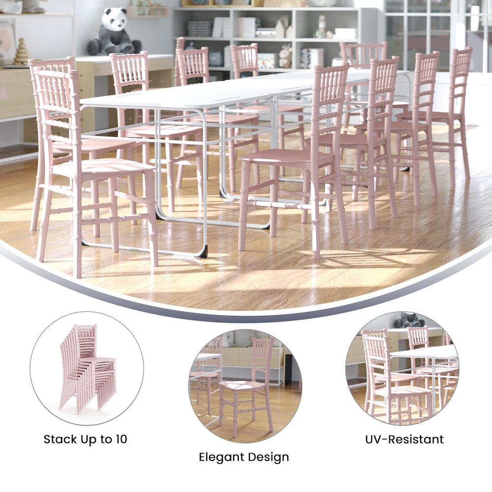 Child’s Pink Resin Party and Event Chiavari Chair for & Residential Use. Picture 5