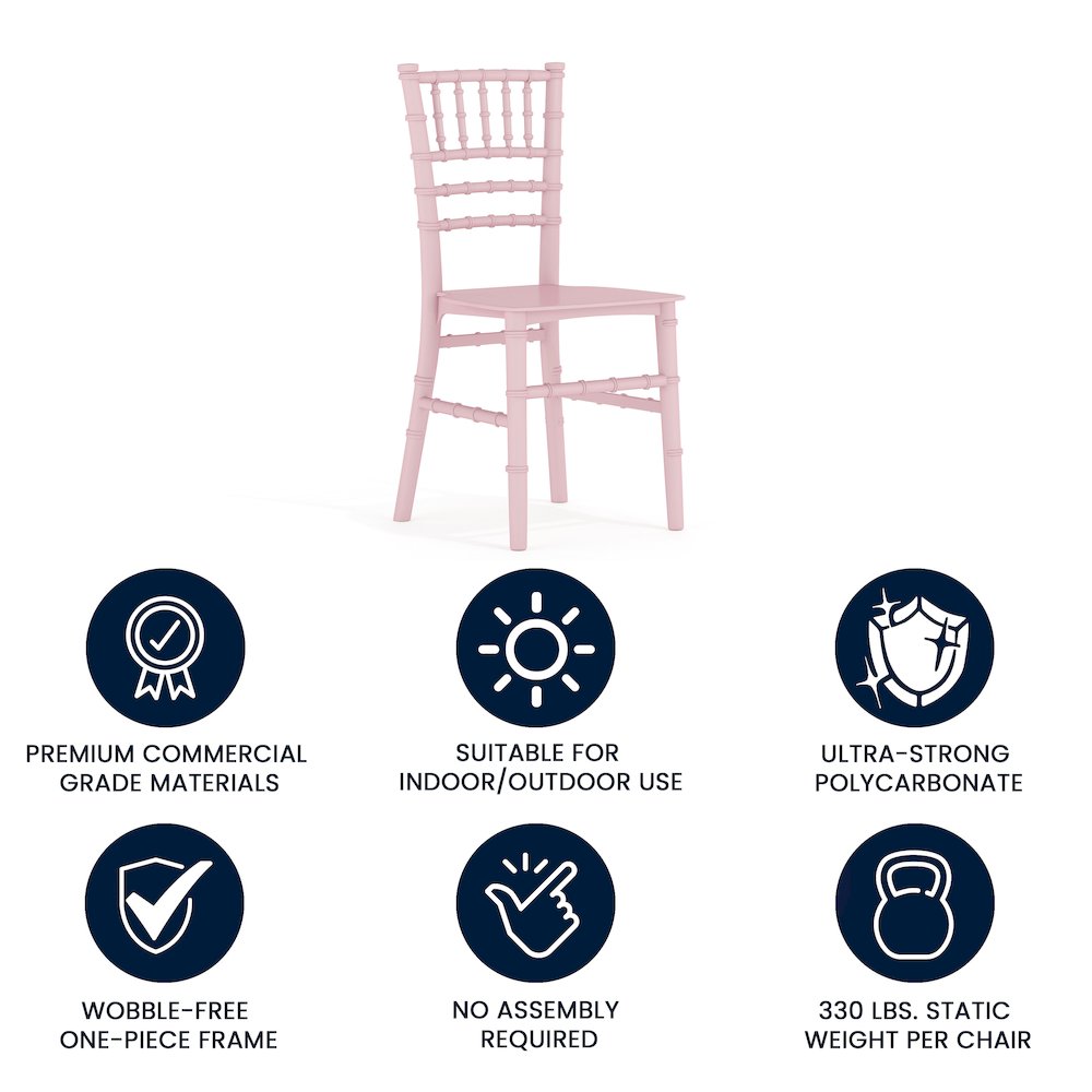 Child’s Pink Resin Party and Event Chiavari Chair for & Residential Use. Picture 4