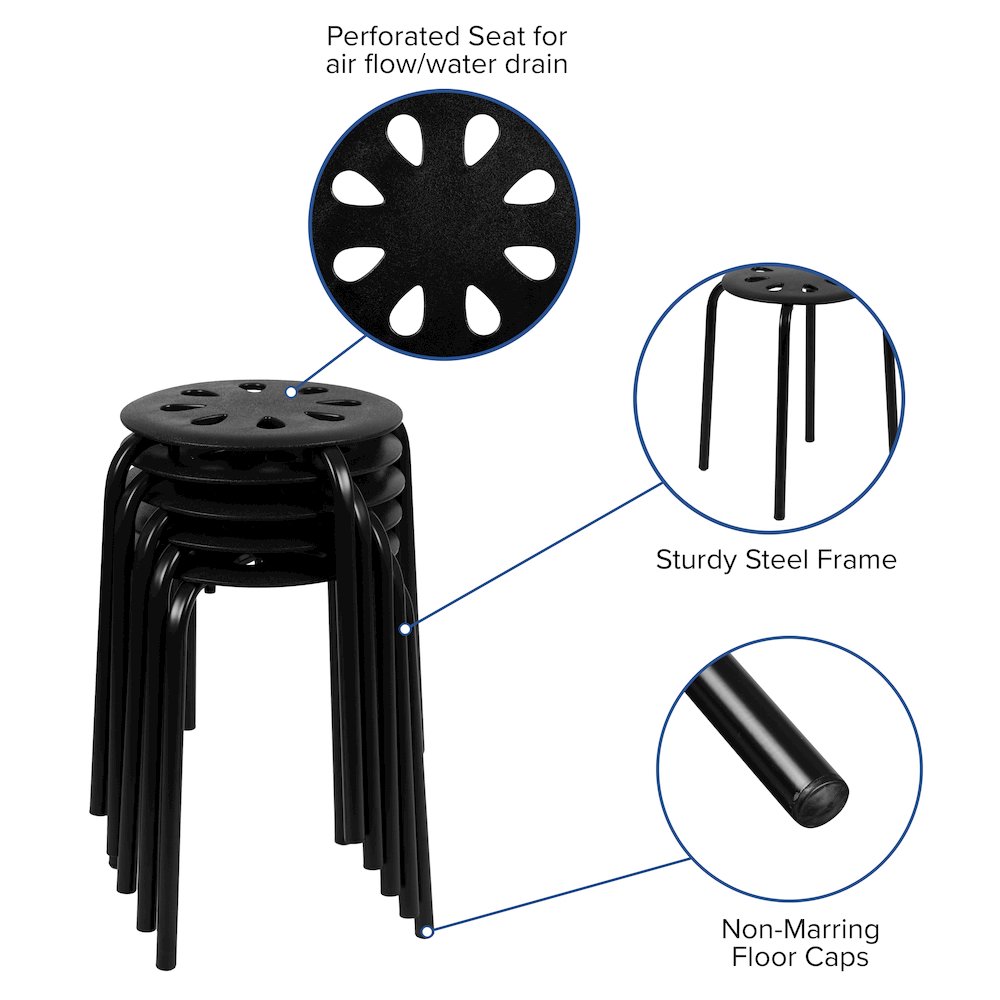 lastic Nesting Stack Stools, 17.5"Height, Black (5 Pack). Picture 4