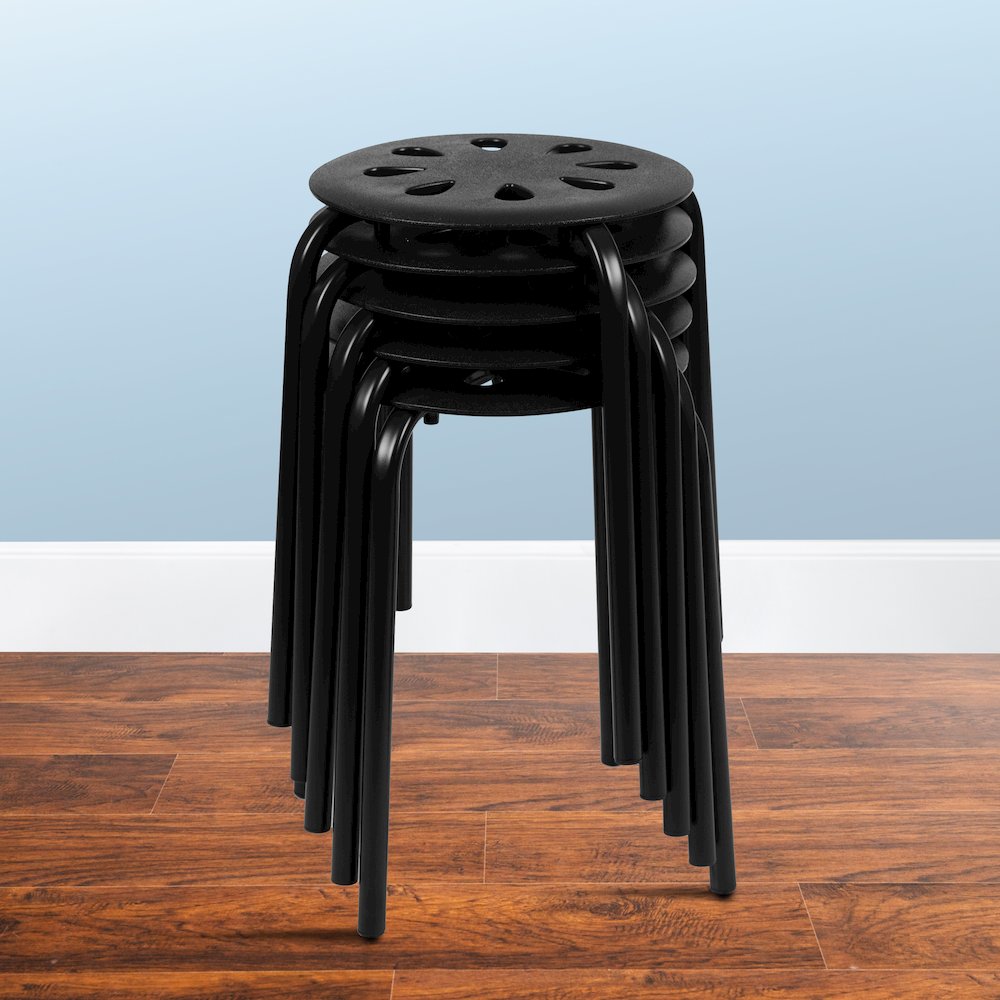 lastic Nesting Stack Stools, 17.5"Height, Black (5 Pack). Picture 2