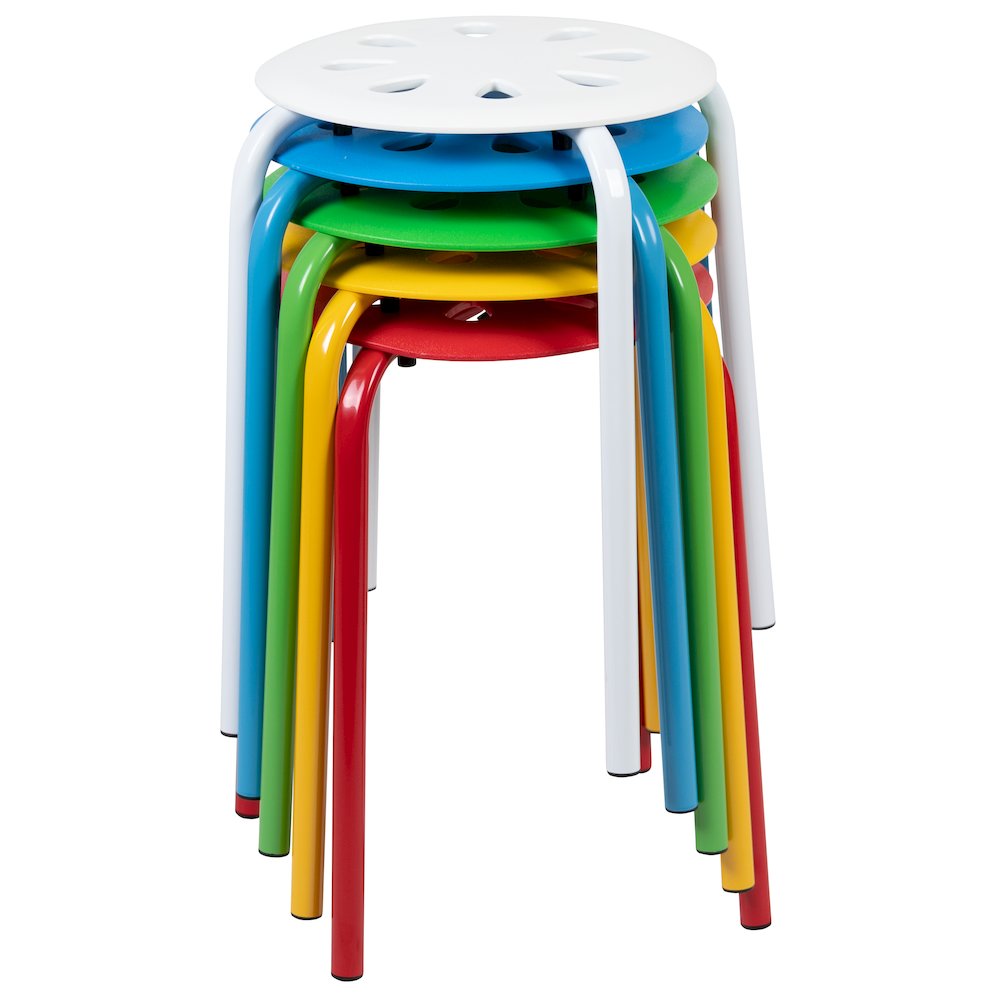 lastic Nesting Stack Stools, 17.5"Height, Assorted Colors (5 Pack). Picture 1