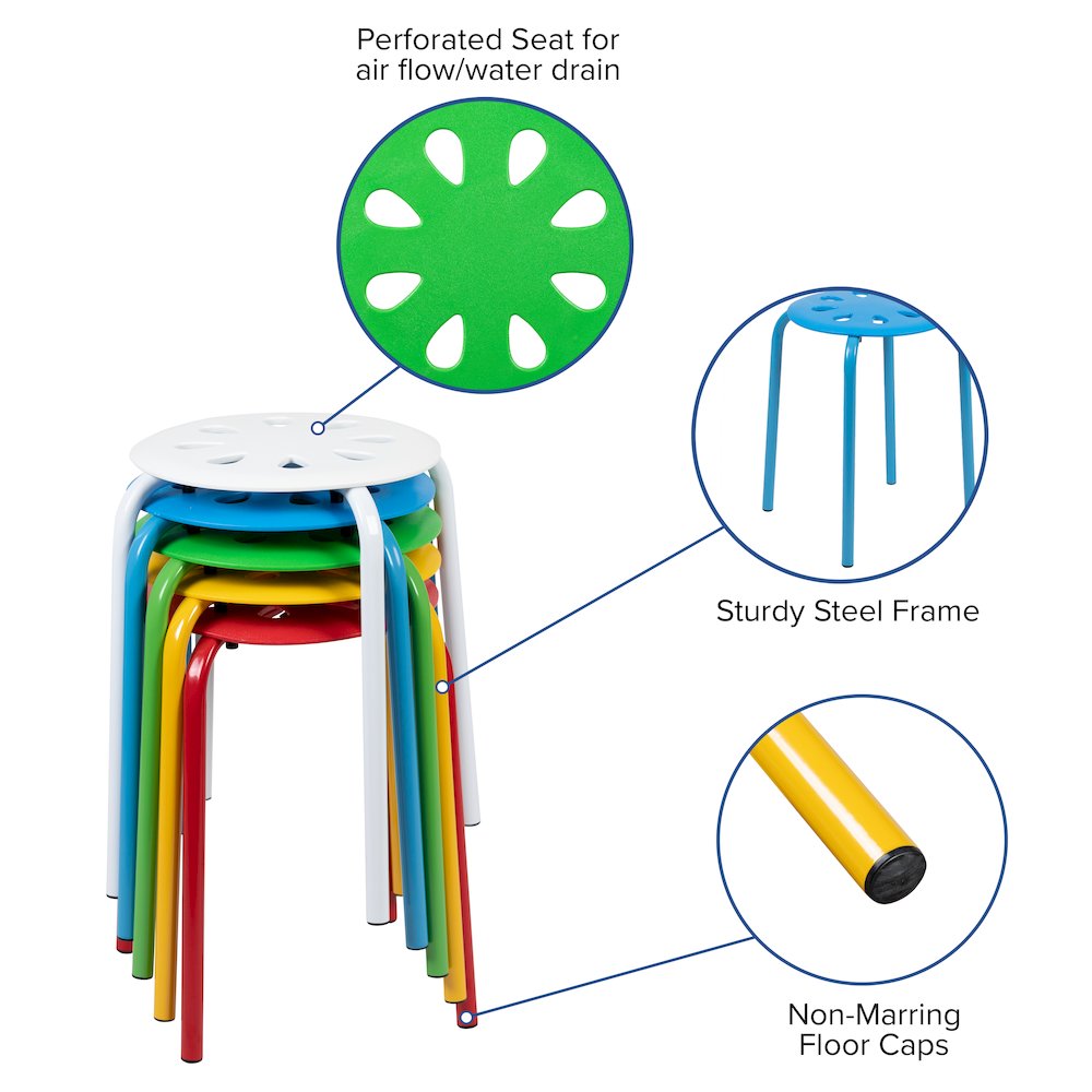 lastic Nesting Stack Stools, 17.5"Height, Assorted Colors (5 Pack). Picture 4