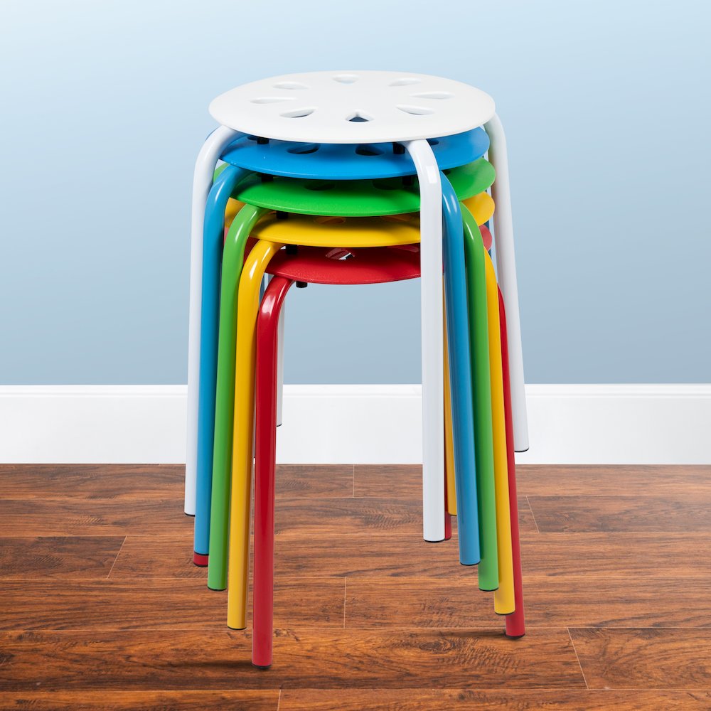 lastic Nesting Stack Stools, 17.5"Height, Assorted Colors (5 Pack). Picture 2