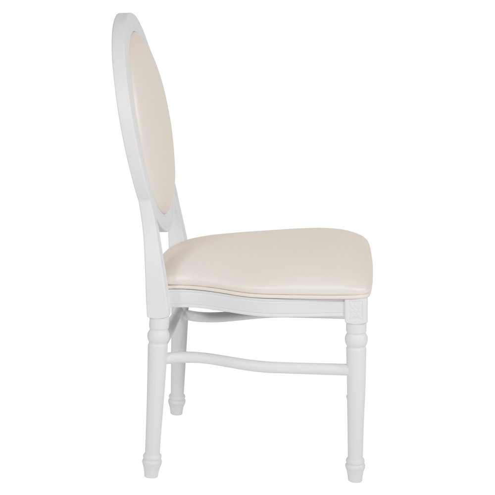 900 lb. Capacity King Louis Chair with White Vinyl Back and Seat and White Frame. Picture 8