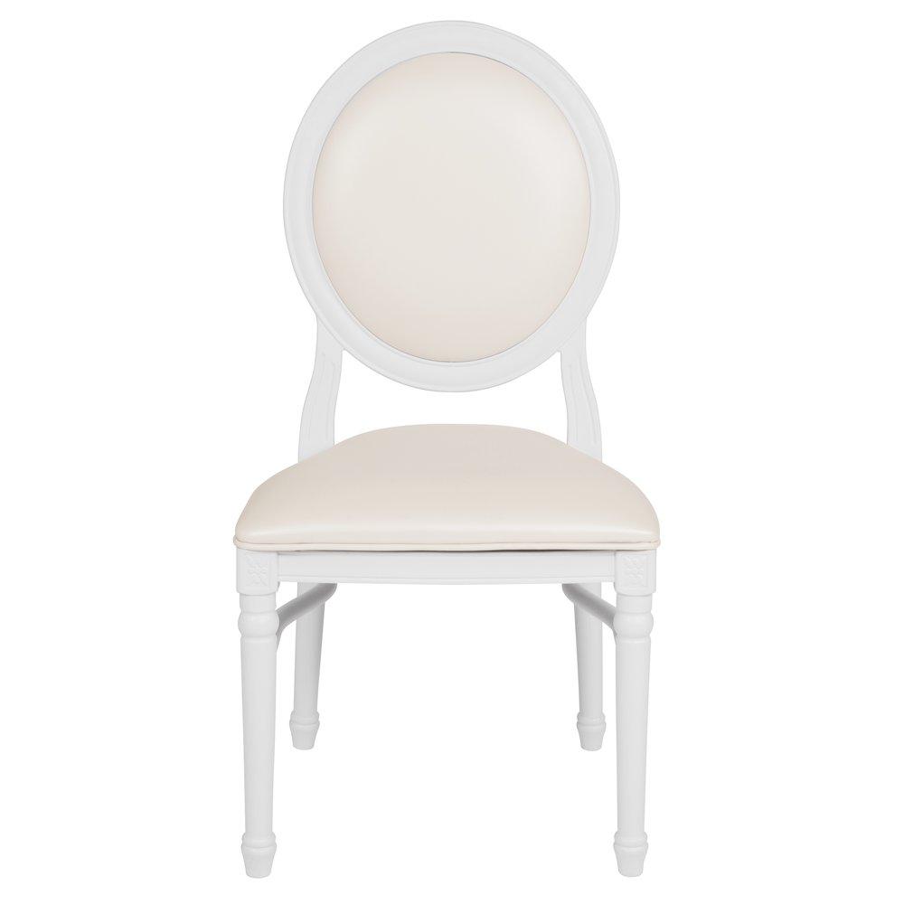 900 lb. Capacity King Louis Chair with White Vinyl Back and Seat and White Frame. Picture 9