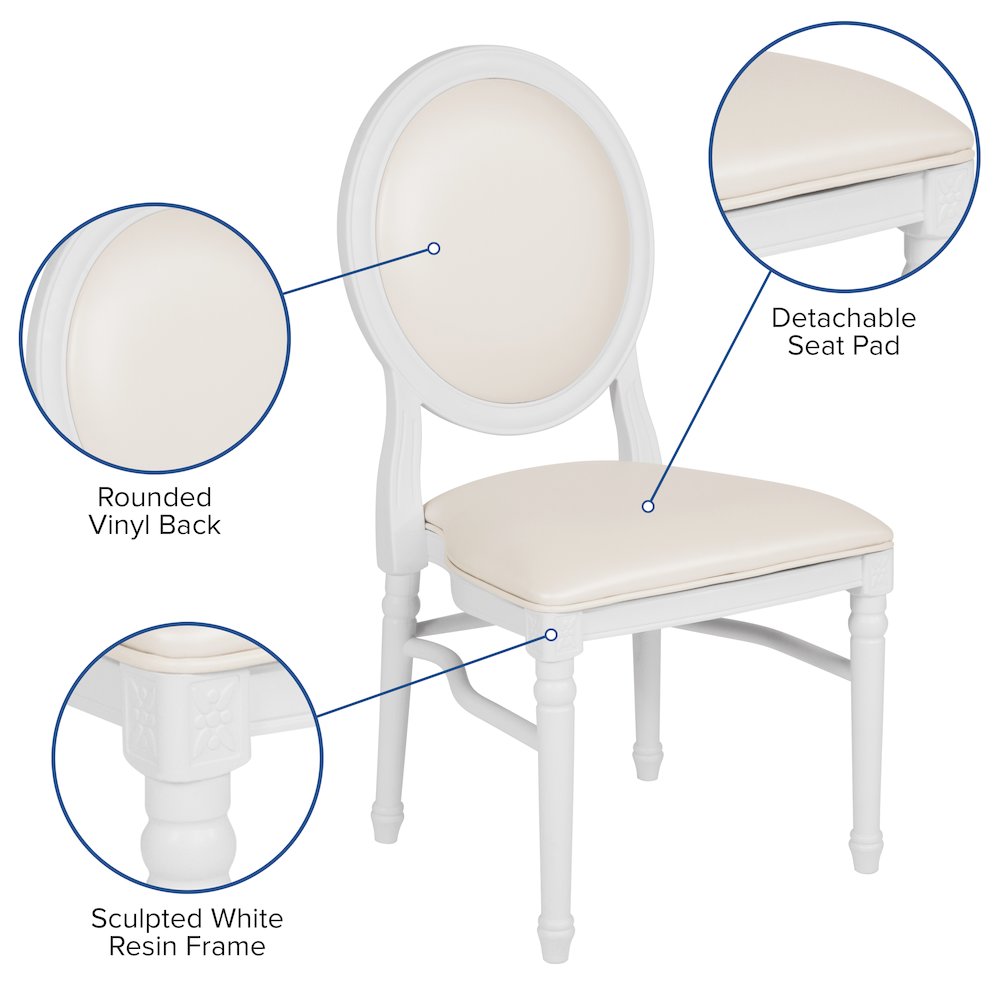 900 lb. Capacity King Louis Chair with White Vinyl Back and Seat and White Frame. Picture 4