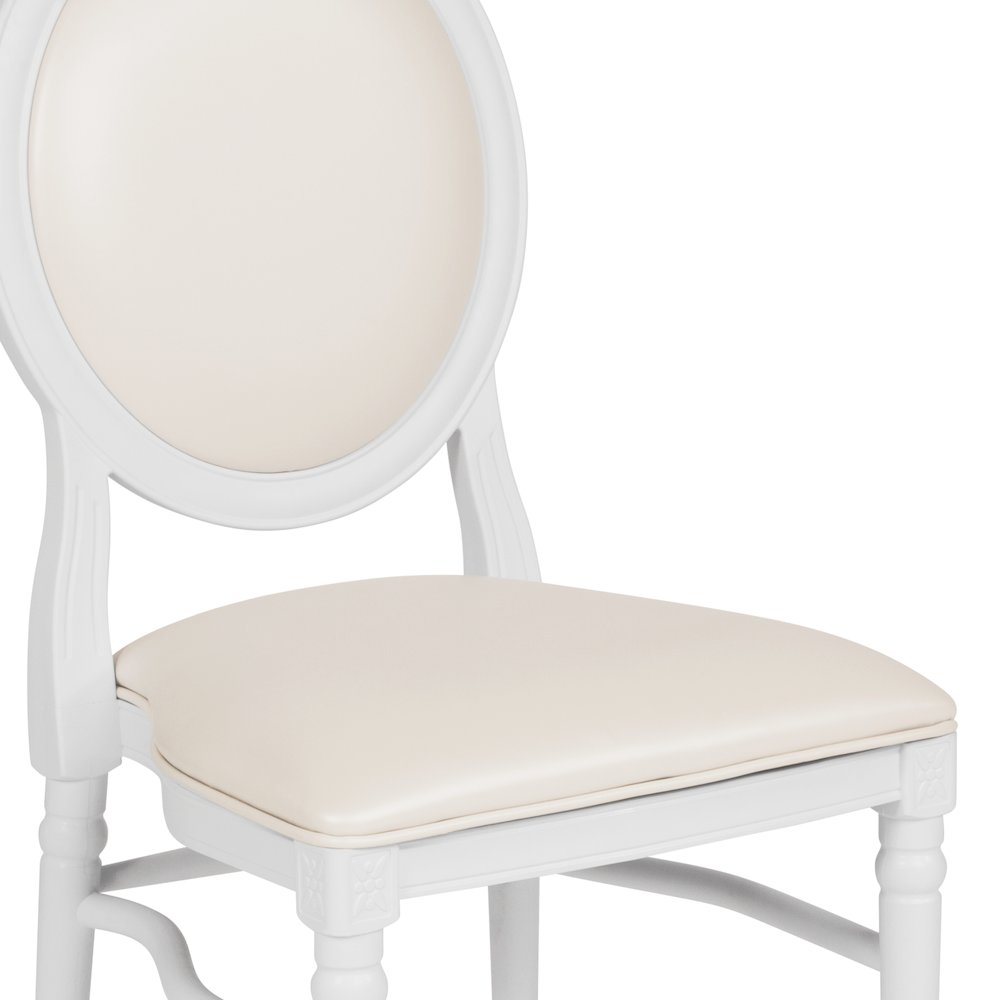 900 lb. Capacity King Louis Chair with White Vinyl Back and Seat and White Frame. Picture 7