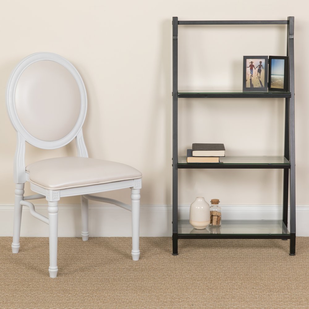 900 lb. Capacity King Louis Chair with White Vinyl Back and Seat and White Frame. Picture 2