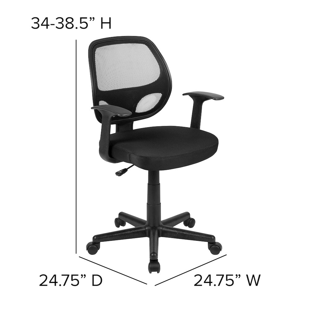Mid-Back Black Mesh Swivel Ergonomic Task Office Chair with Arms, BIFMA Certified. Picture 2