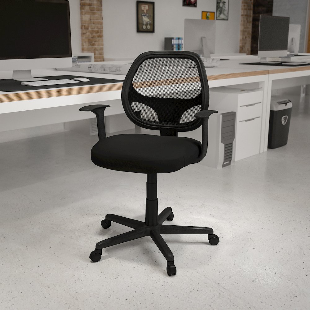 Mid-Back Black Mesh Swivel Ergonomic Task Office Chair with Arms, BIFMA Certified. Picture 11