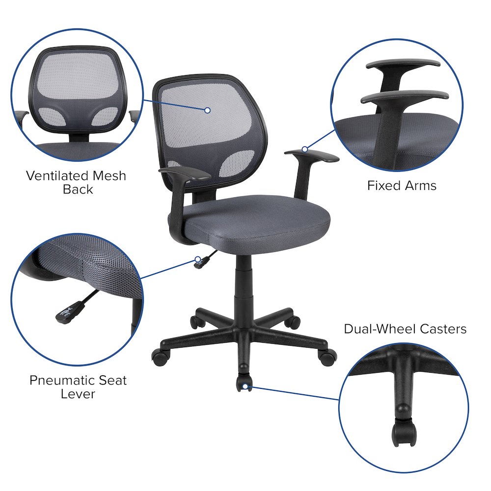 Fundamentals Mid-Back Gray Mesh Swivel Ergonomic Task Office Chair with Arms. Picture 6