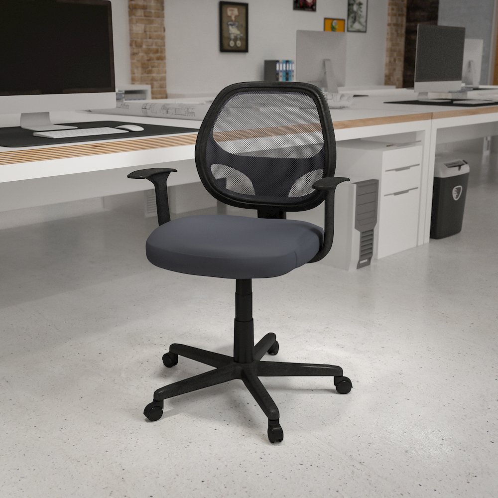 Fundamentals Mid-Back Gray Mesh Swivel Ergonomic Task Office Chair with Arms. Picture 2