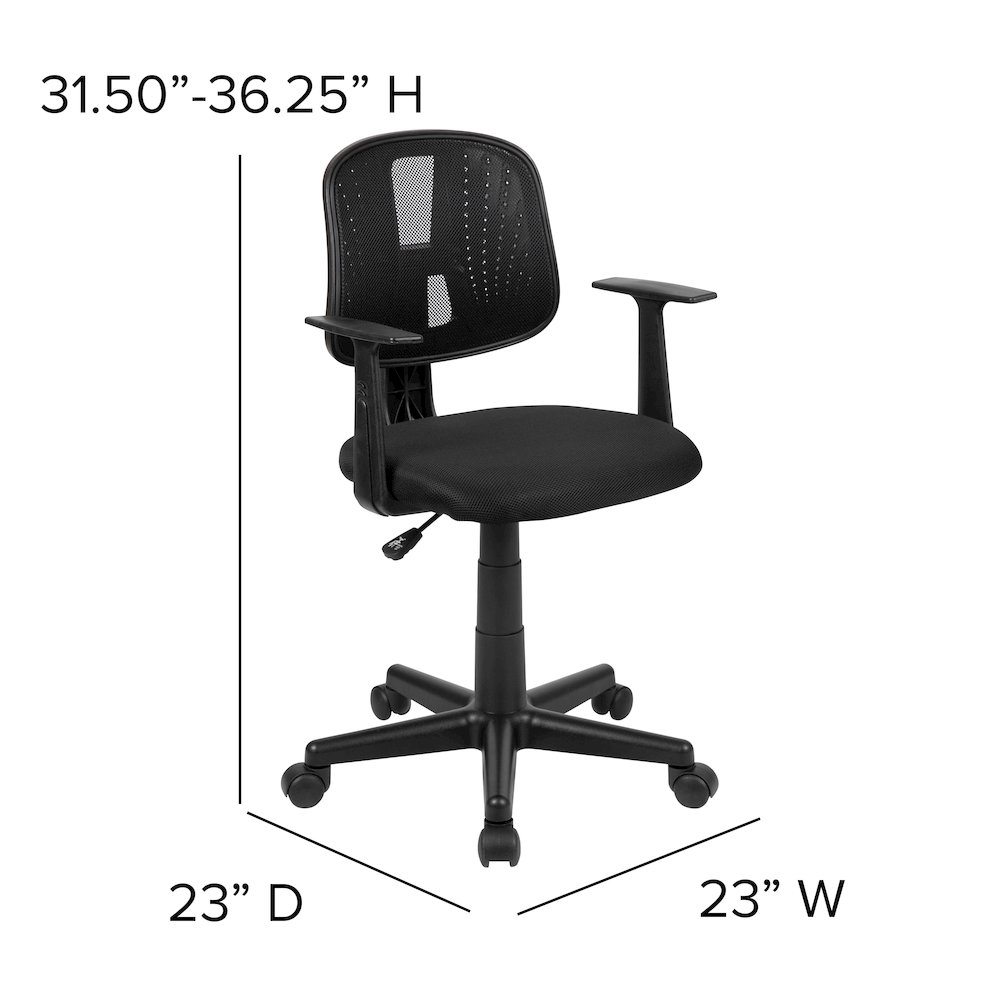 Mid-Back Black Mesh Swivel Task Office Chair with Pivot Back and Arms. Picture 7