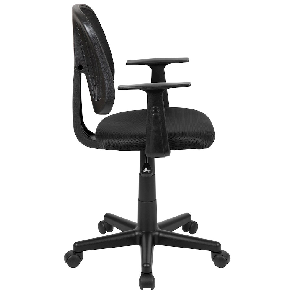 Mid-Back Black Mesh Swivel Task Office Chair with Pivot Back and Arms. Picture 10