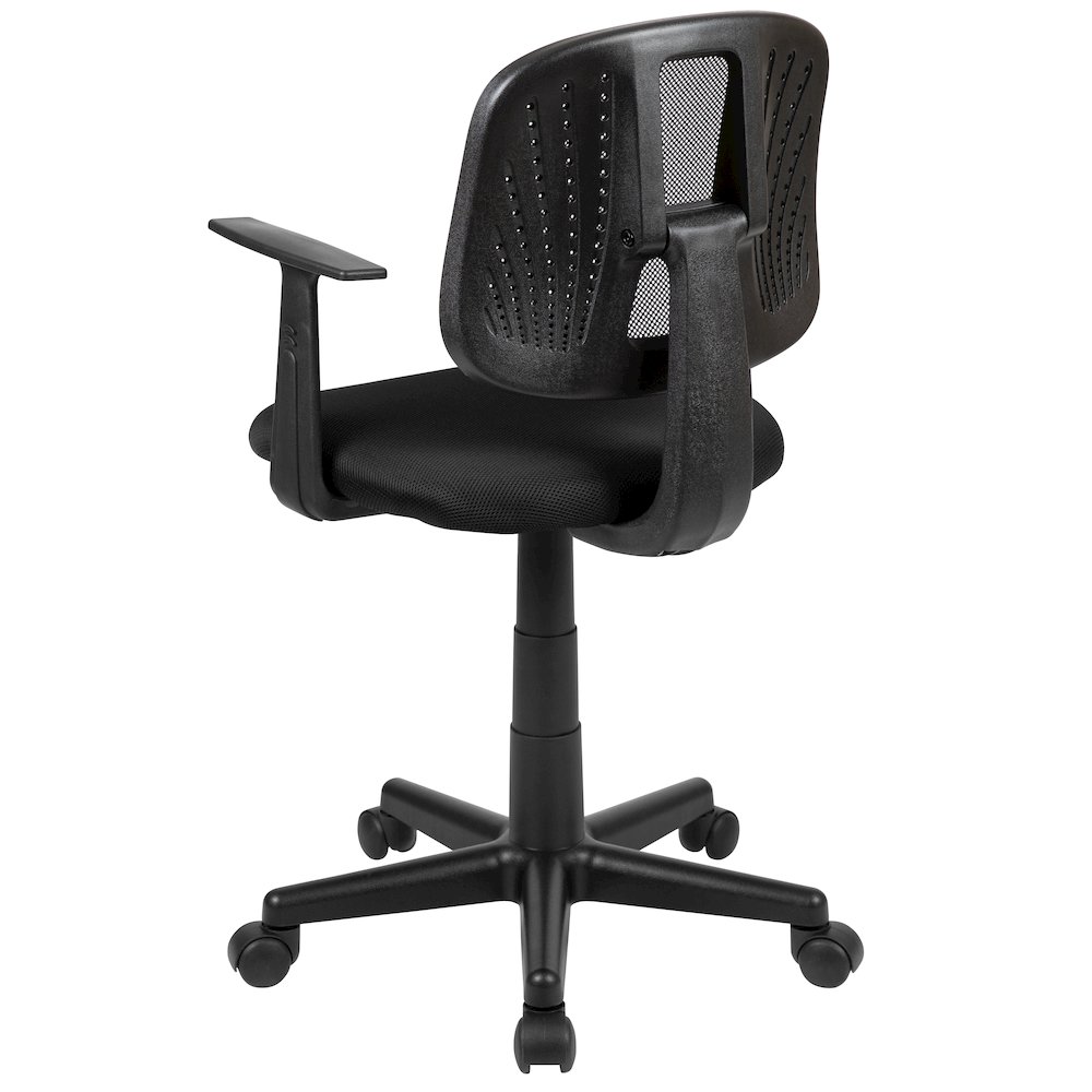 Mid-Back Black Mesh Swivel Task Office Chair with Pivot Back and Arms. Picture 8