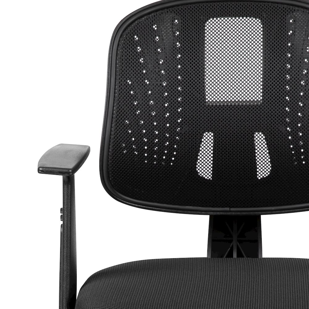 Mid-Back Black Mesh Swivel Task Office Chair with Pivot Back and Arms. Picture 9