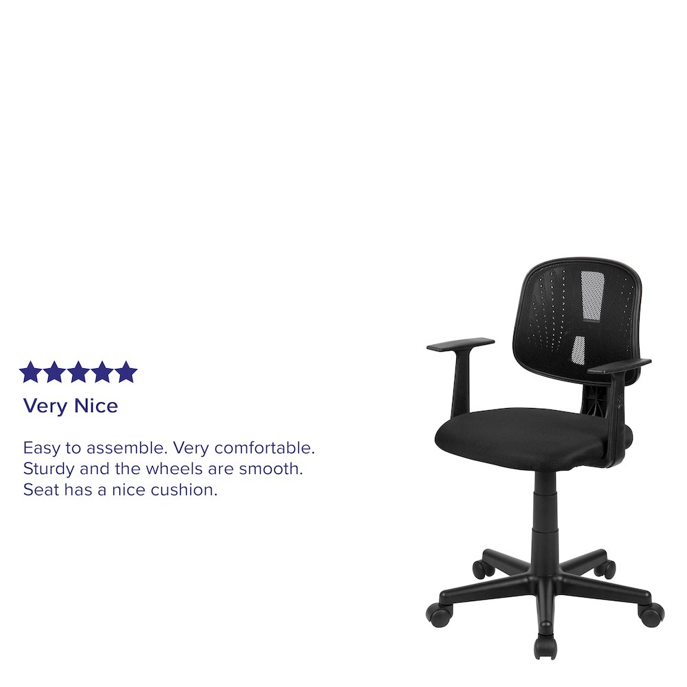 Mid-Back Black Mesh Swivel Task Office Chair with Pivot Back and Arms. Picture 5