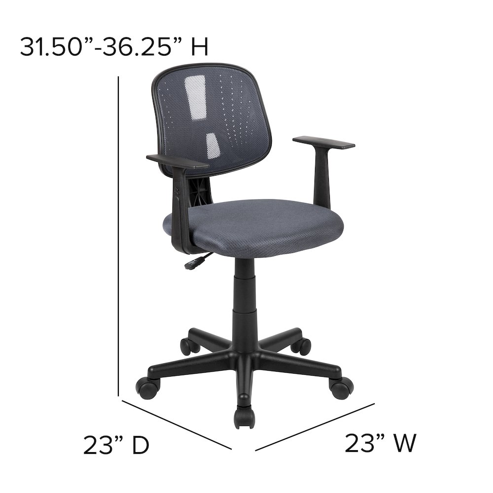 Mid-Back Gray Mesh Swivel Task Office Chair with Pivot Back and Arms. Picture 7