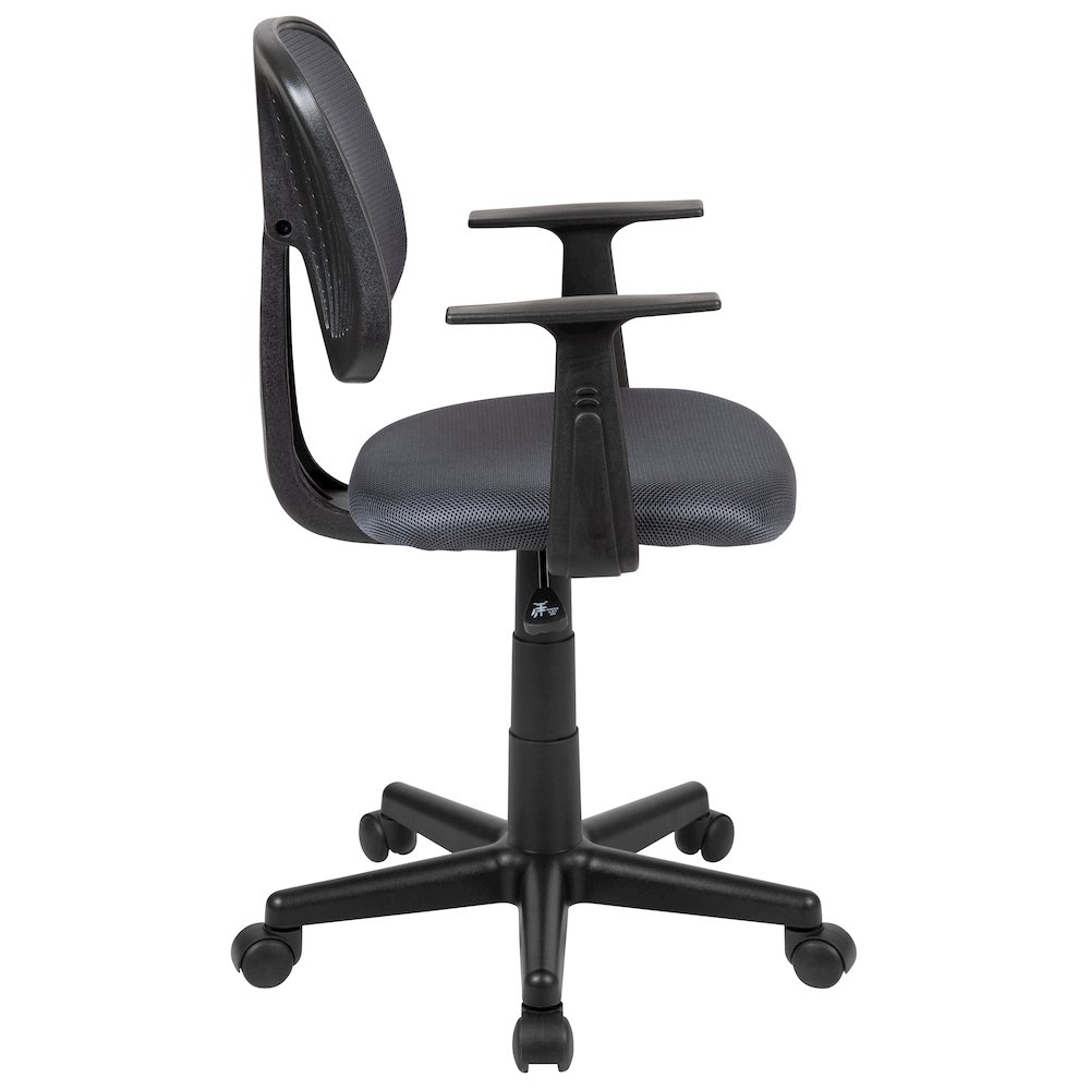 Mid-Back Gray Mesh Swivel Task Office Chair with Pivot Back and Arms. Picture 10