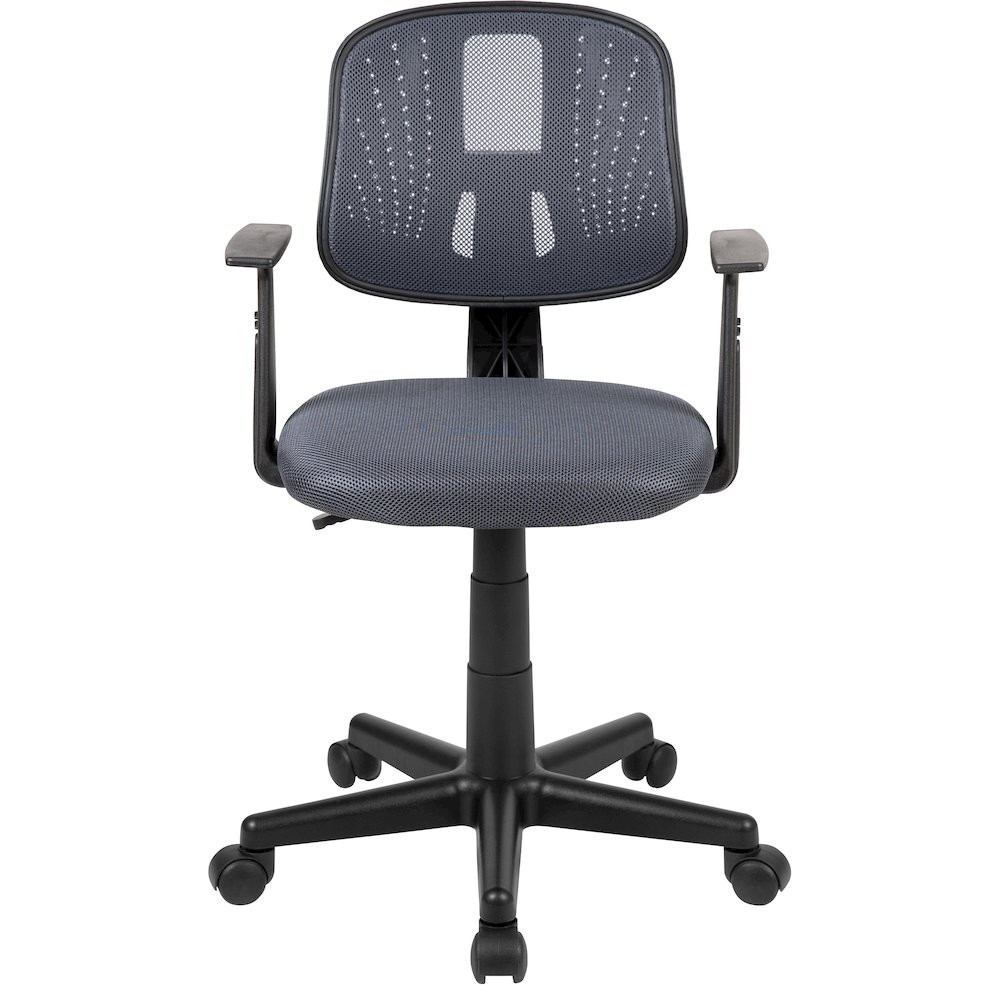Mid-Back Gray Mesh Swivel Task Office Chair with Pivot Back and Arms. Picture 8