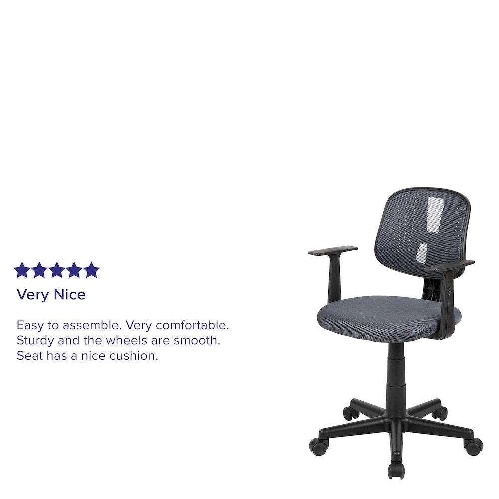 Mid-Back Gray Mesh Swivel Task Office Chair with Pivot Back and Arms. Picture 5