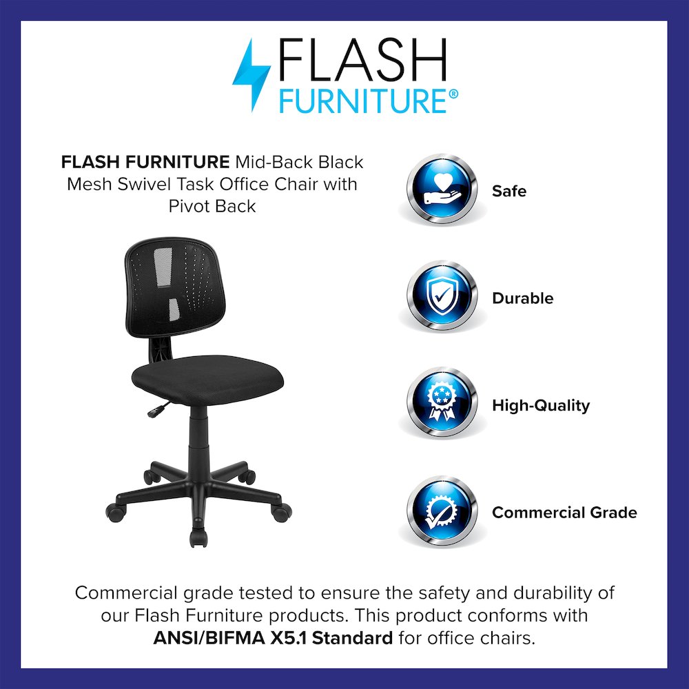 Fundamentals Mid-Back Black Mesh Swivel Task Office Chair with Pivot Back. Picture 4